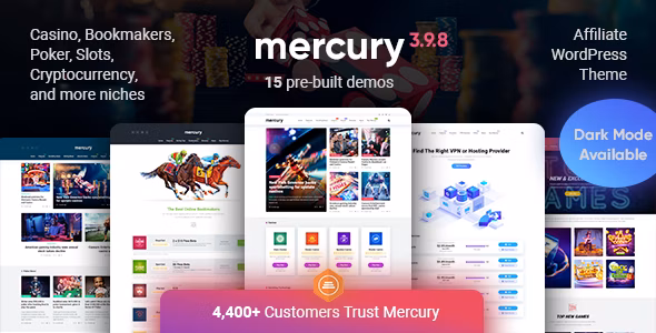 Mercury - Affiliate WordPress Theme. Casino, Gambling & Other Niches. Reviews & News
