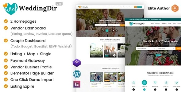 WeddingDir  + Addons – Directory Listing WordPress Theme