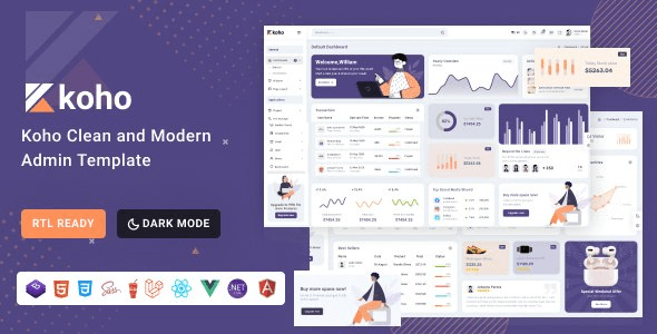 Koho - Bootstrap 5, React, Angular, Vue, Asp.Net & Laravel 10 Dashboard Template